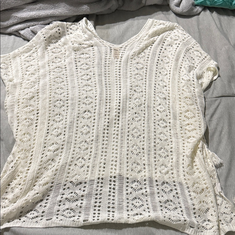 ZYIA Cream Crochet Knit Swim Coverup